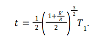 Tempo total de transferência t, em função do período orbital T₁ da órbita inicial.